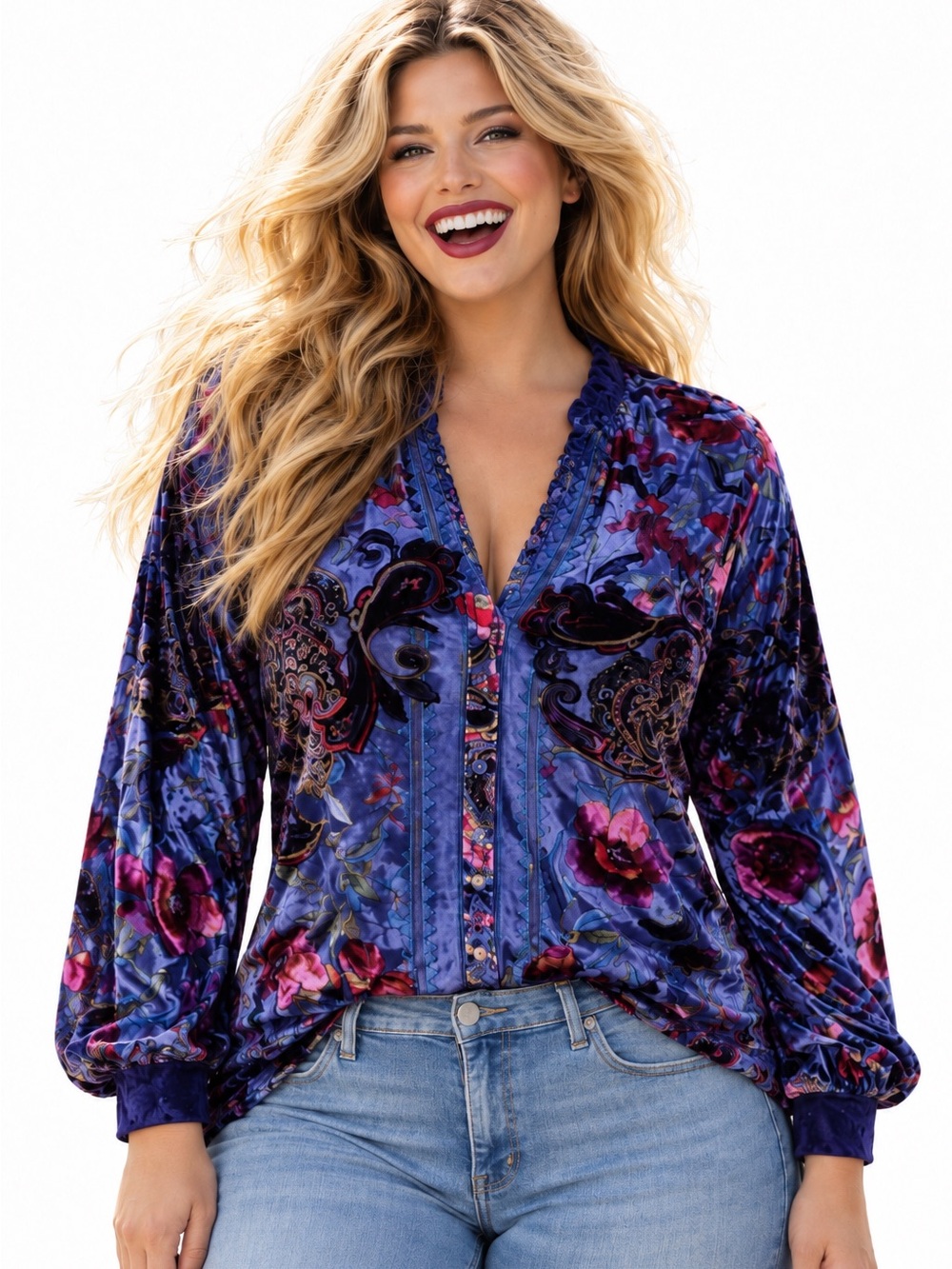 Johnny Was Clara Burnout Leda Shirt Embroidered Velvet blouse NWT